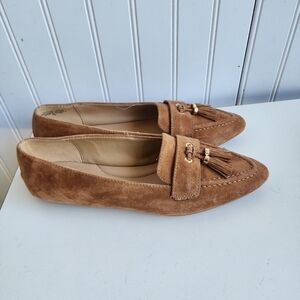 NWOT Talbots Women Brown Francesca Driving Moccasins Suede Tassels Pointy Flat 7
